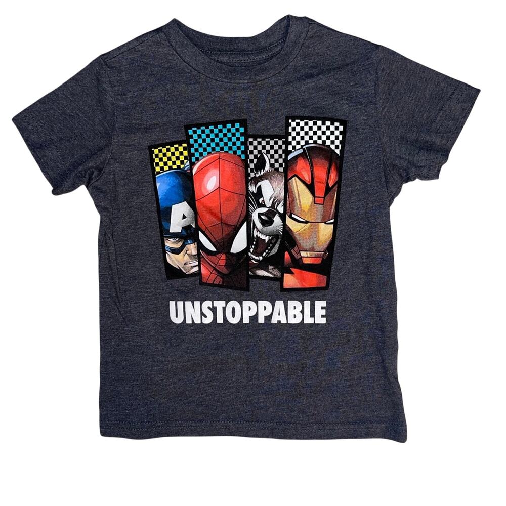 Marvel Unstoppable Spiderman Cpt America Ironman Rocket Kids Shirt - XS (4/5)